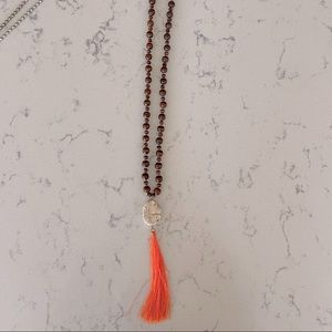 Orange tassel beaded necklace
